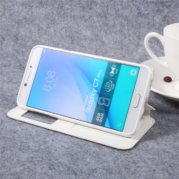 ROAR KOREA Noble Leather View Window Phone Case for Samsung Galaxy C7 Pro - White-4