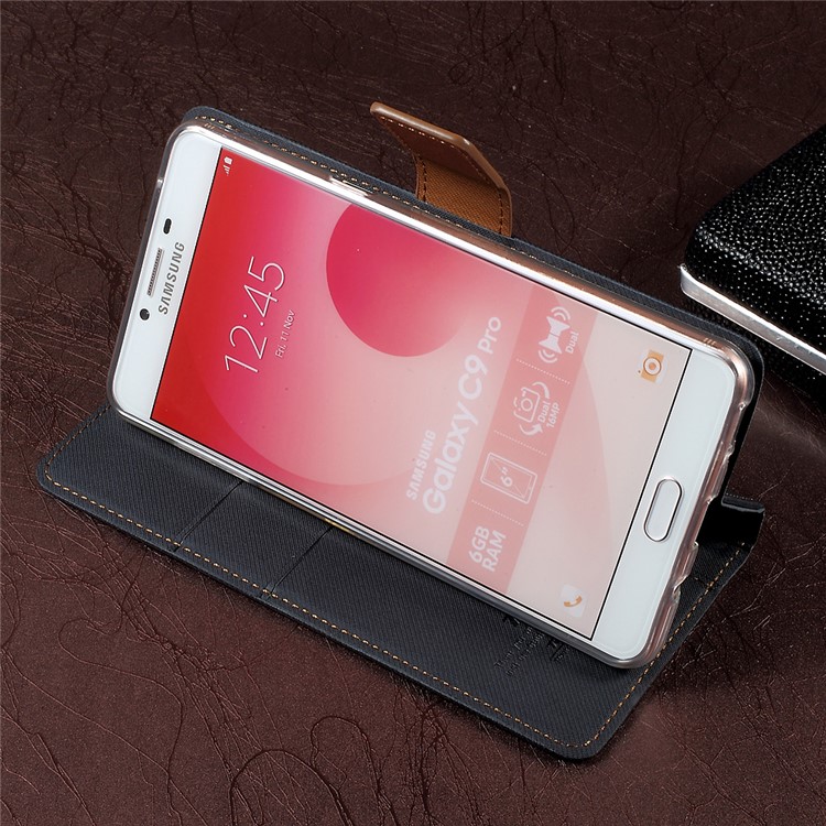 ROAR KOREA Twill Grain PU Leather Wallet Phone Case for Samsung Galaxy C9 Pro - Black-3