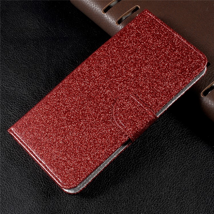 Flash Powder Leather Wallet Stand Cell Phone Case for Samsung Galaxy S8+ SM-G955 - Red-1