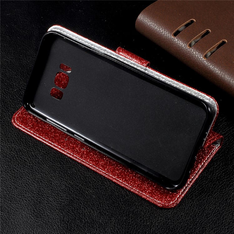 Flash Powder Leather Wallet Stand Cell Phone Case for Samsung Galaxy S8+ SM-G955 - Red-4