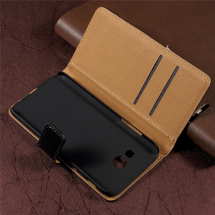 Genuine Split Leather Wallet Mobile Phone Case Stand for Samsung Galaxy A3 (2017) - Black-10