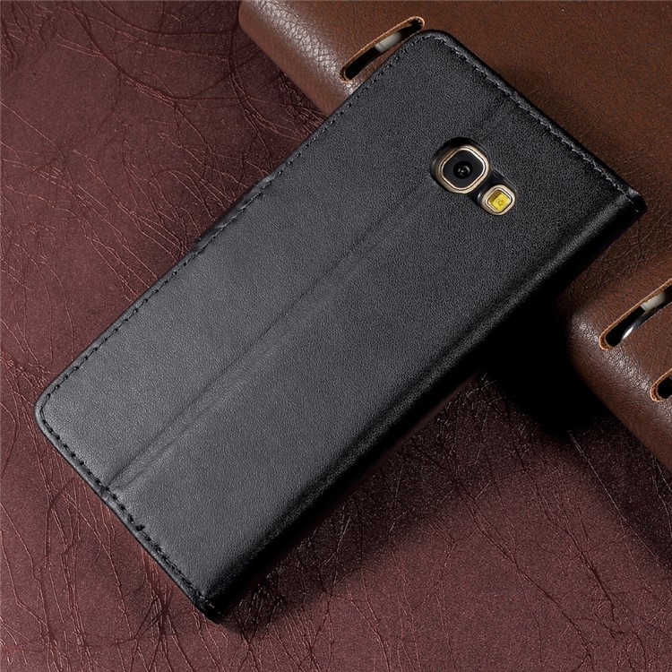 Wallet Stand Genuine Split Leather Phone Case for Samsung Galaxy A5 (2017) SM-A520F - Black-2