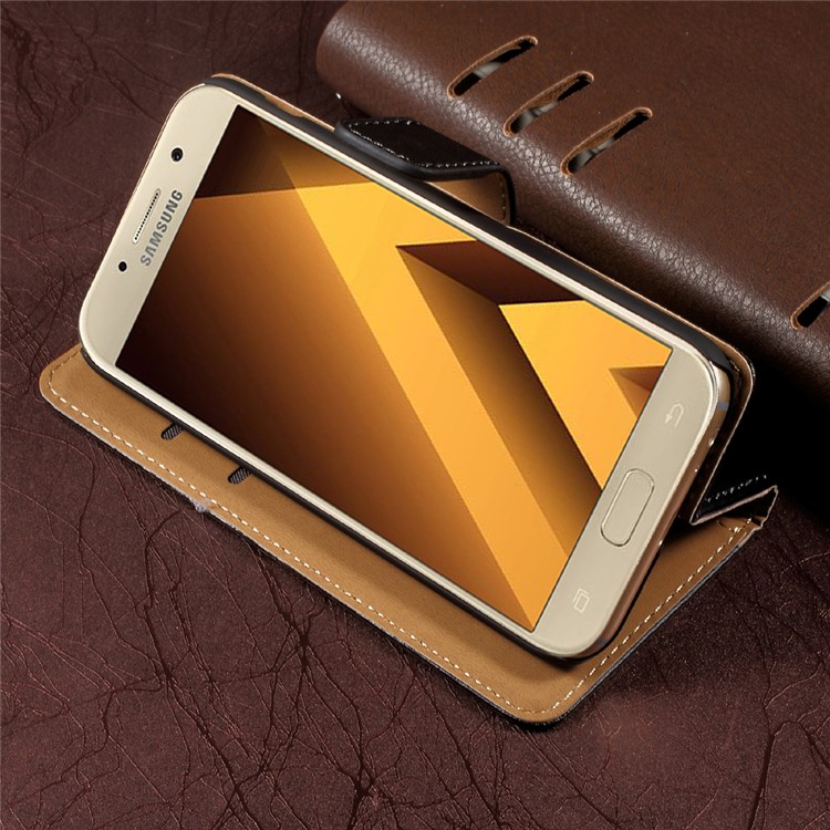 Wallet Stand Genuine Split Leather Phone Case for Samsung Galaxy A5 (2017) SM-A520F - Black-4