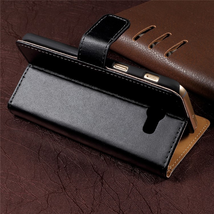 Wallet Stand Genuine Split Leather Phone Case for Samsung Galaxy A5 (2017) SM-A520F - Black-5