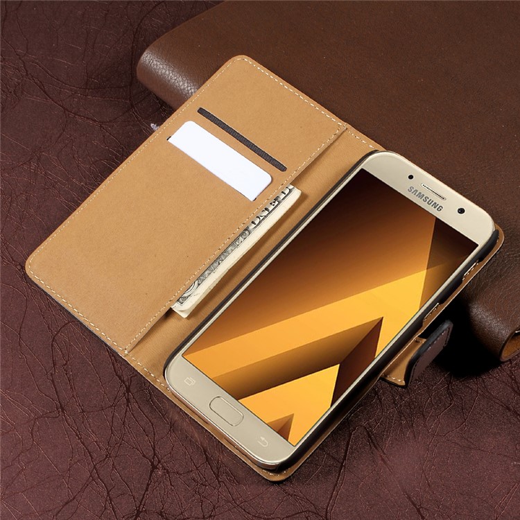 Wallet Stand Genuine Split Leather Phone Case for Samsung Galaxy A5 (2017) SM-A520F - Black-6
