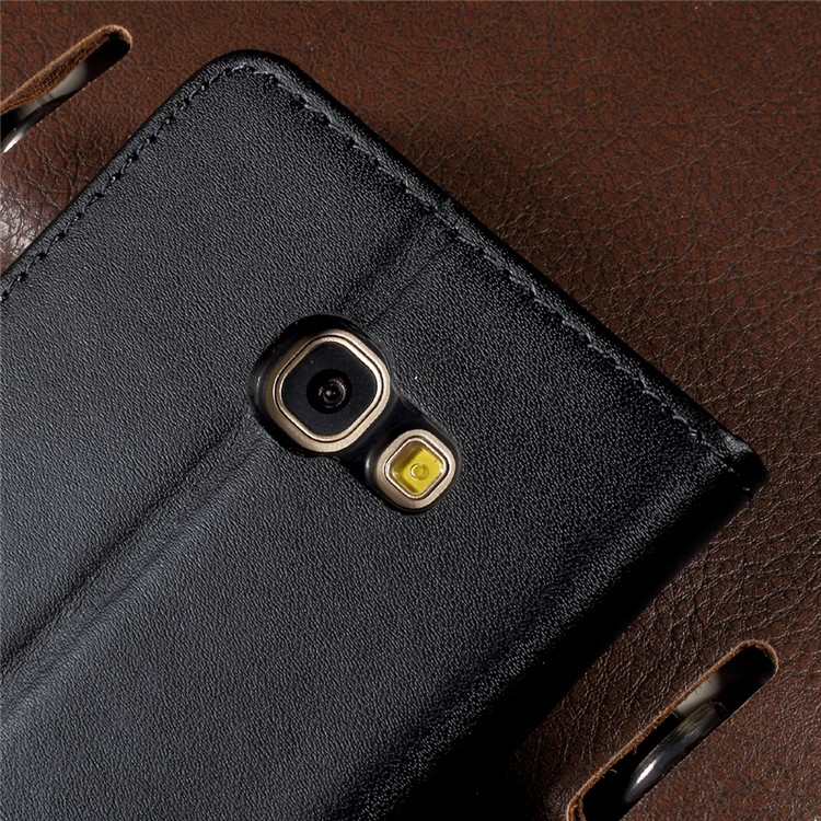 Wallet Stand Genuine Split Leather Phone Case for Samsung Galaxy A5 (2017) SM-A520F - Black-8