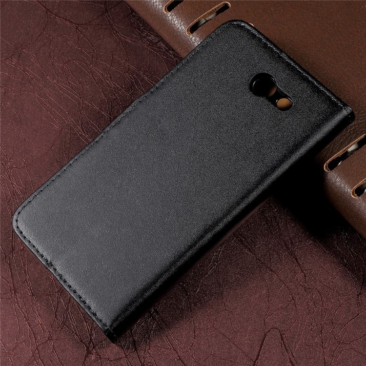 Genuine Split Leather Wallet Stand Phone Case for Samsung Galaxy J7 (2017) - Black-2