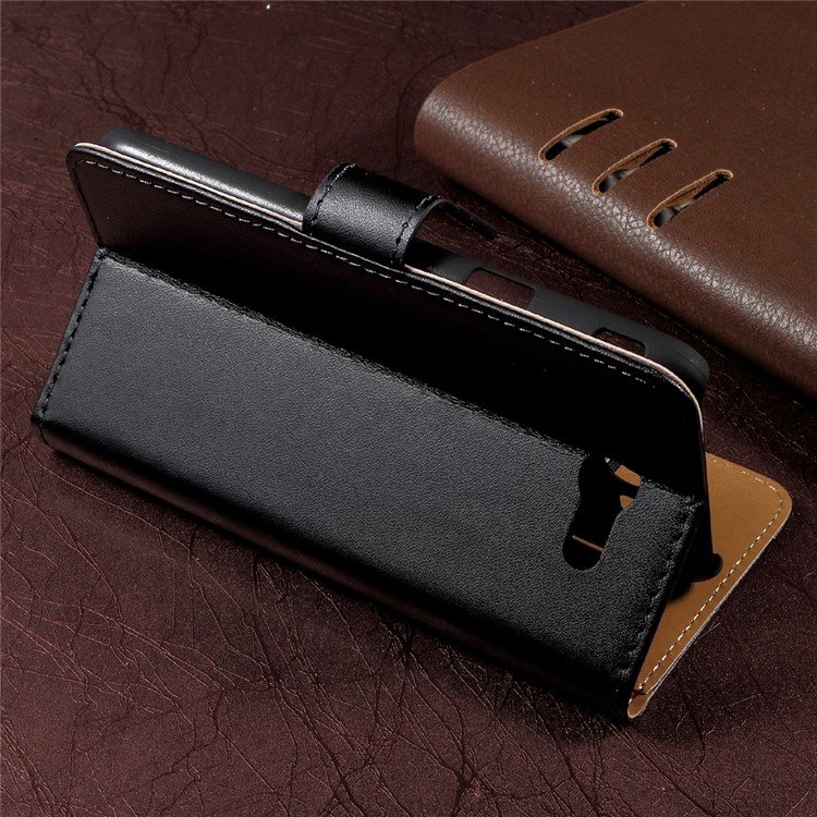 Genuine Split Leather Wallet Stand Phone Case for Samsung Galaxy J7 (2017) - Black-4