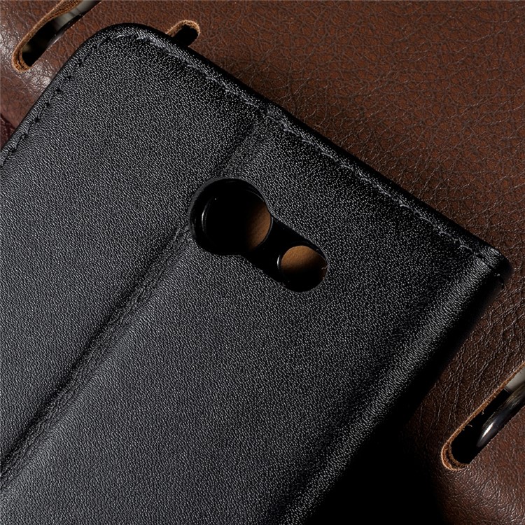 Genuine Split Leather Wallet Stand Phone Case for Samsung Galaxy J7 (2017) - Black-6