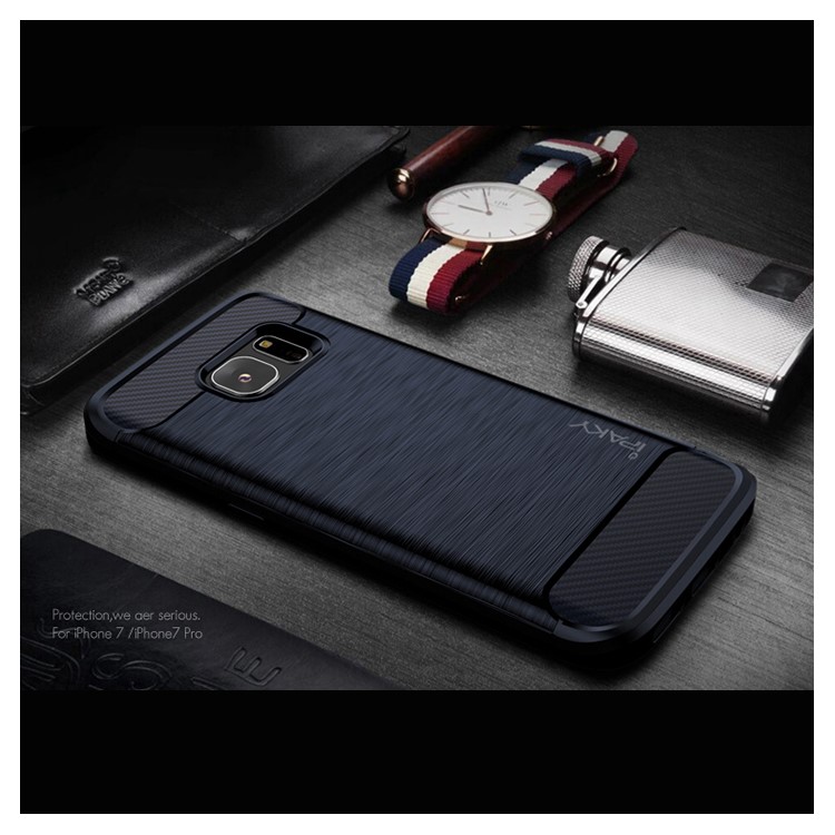 

IPAKY for Samsung Galaxy S7 edge SM-G935 Brushed Carbon Fiber Decorated TPU Protective Cover - Blue, Galaxy S7 edge