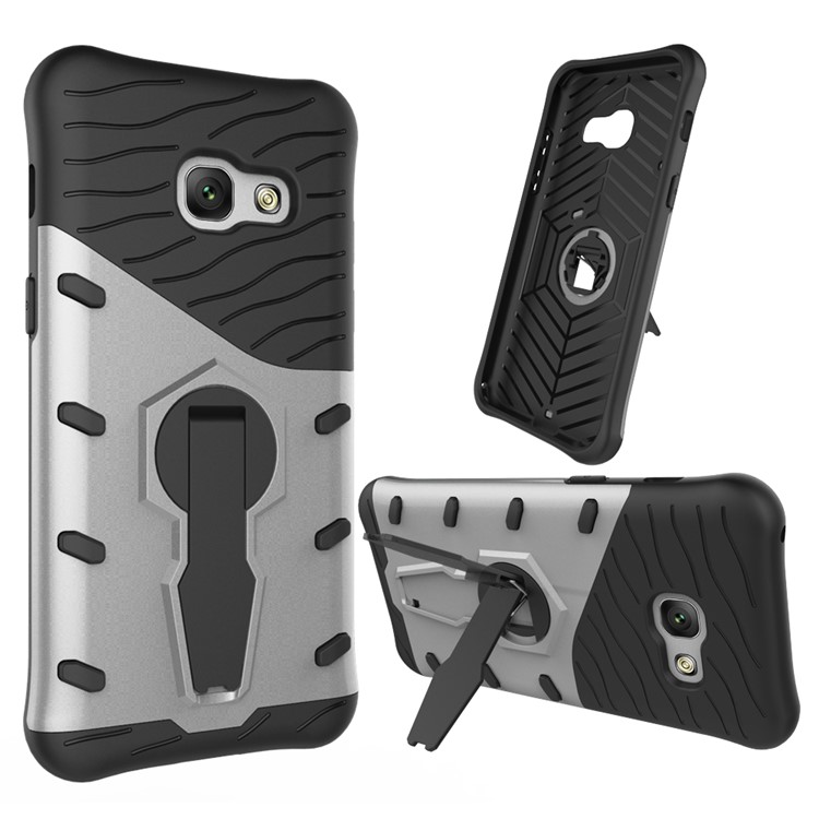 360-Degree Rotary Kickstand Armor PC + TPU Combo Case for Samsung Galaxy A3 (2017) - Silver-1