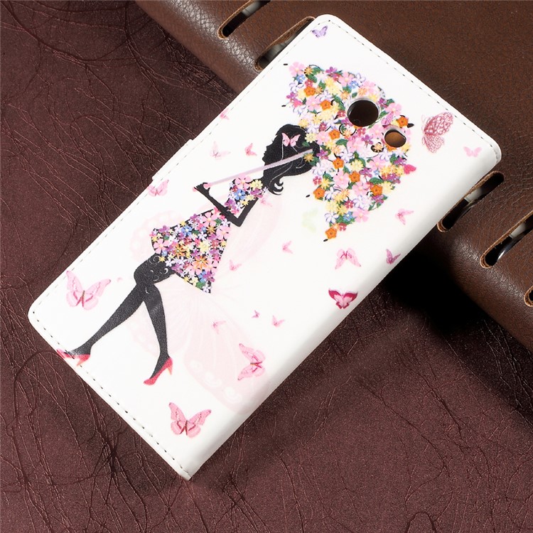 Pattern Printing Leather Phone Cover Case for Samsung Galaxy J3 Emerge/J3 Prime/J3 (2017) - Flowered Girl Holding Umbrella-2