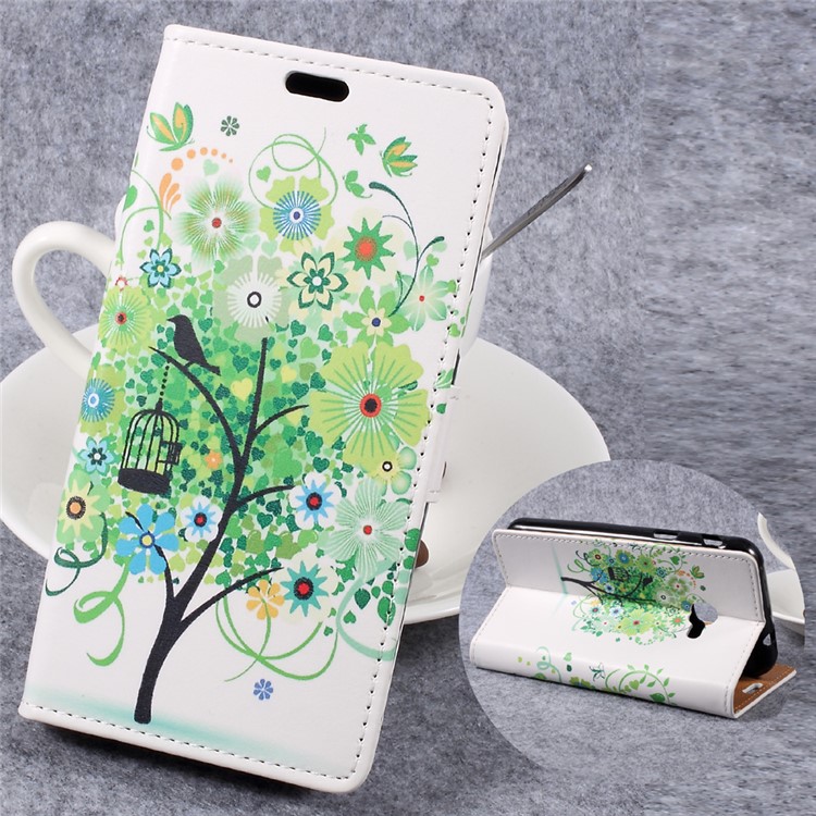 Pattern Printing Leather Wallet Case for Samsung Galaxy Xcover 4 - Green Tree-1