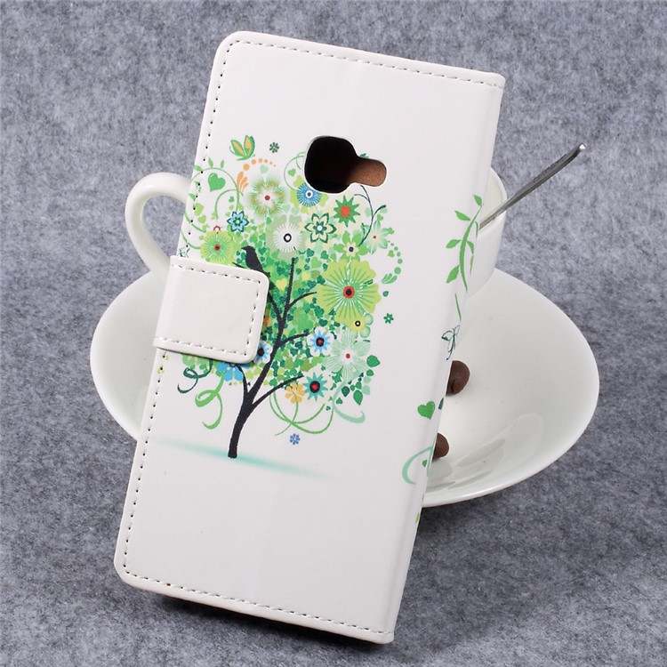Pattern Printing Leather Wallet Case for Samsung Galaxy Xcover 4 - Green Tree-2