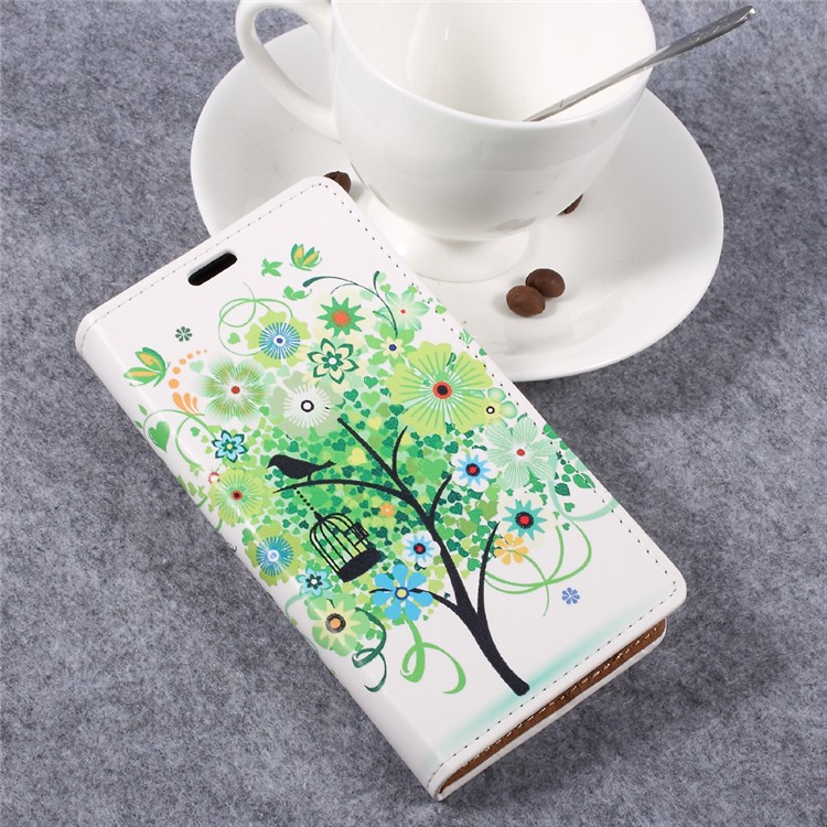 Pattern Printing Leather Wallet Case for Samsung Galaxy Xcover 4 - Green Tree-3