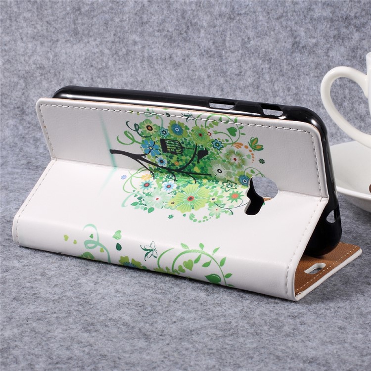 Pattern Printing Leather Wallet Case for Samsung Galaxy Xcover 4 - Green Tree-7