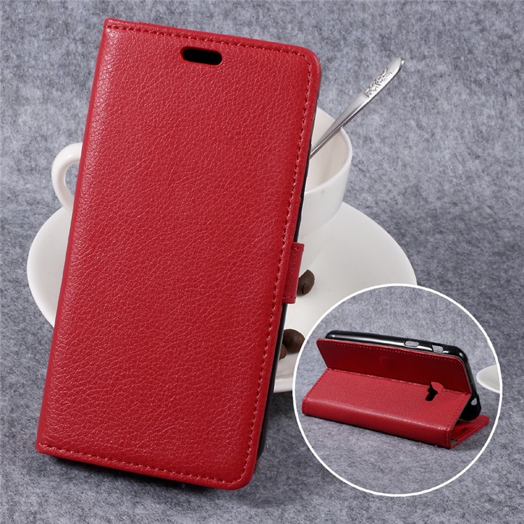Litchi Skin PU Leather Card Holder Stand Case for Samsung Galaxy Xcover 4 - Red-1