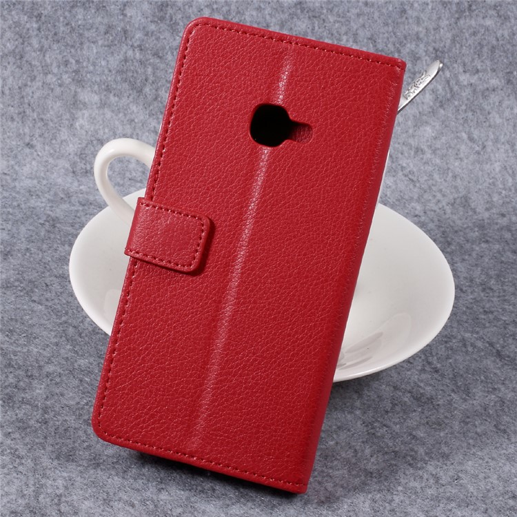 Litchi Skin PU Leather Card Holder Stand Case for Samsung Galaxy Xcover 4 - Red-2