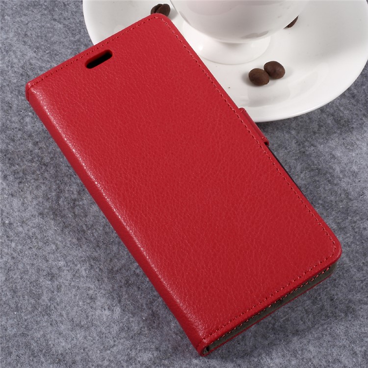 Litchi Skin PU Leather Card Holder Stand Case for Samsung Galaxy Xcover 4 - Red-3