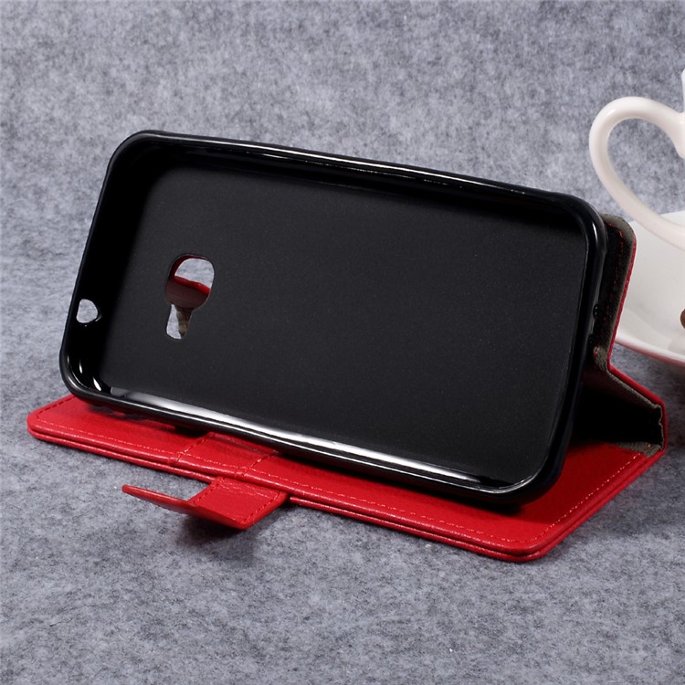 Litchi Skin PU Leather Card Holder Stand Case for Samsung Galaxy Xcover 4 - Red-4