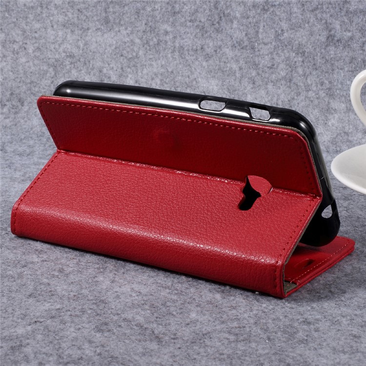 Litchi Skin PU Leather Card Holder Stand Case for Samsung Galaxy Xcover 4 - Red-5