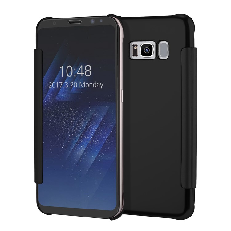 For Samsung Galaxy S8 G950 Plated Mirror Surface Awakening Smart View Leather Case - Black-1
