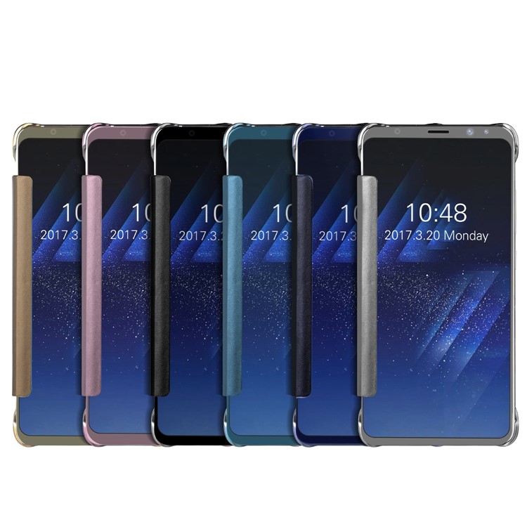 For Samsung Galaxy S8 G950 Plated Mirror Surface Awakening Smart View Leather Case - Black-2
