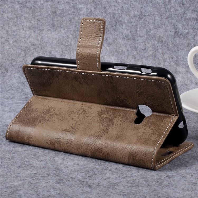 Vintage Wallet Stand Leather Phone Case for Samsung Galaxy Xcover 4 - Khaki-5