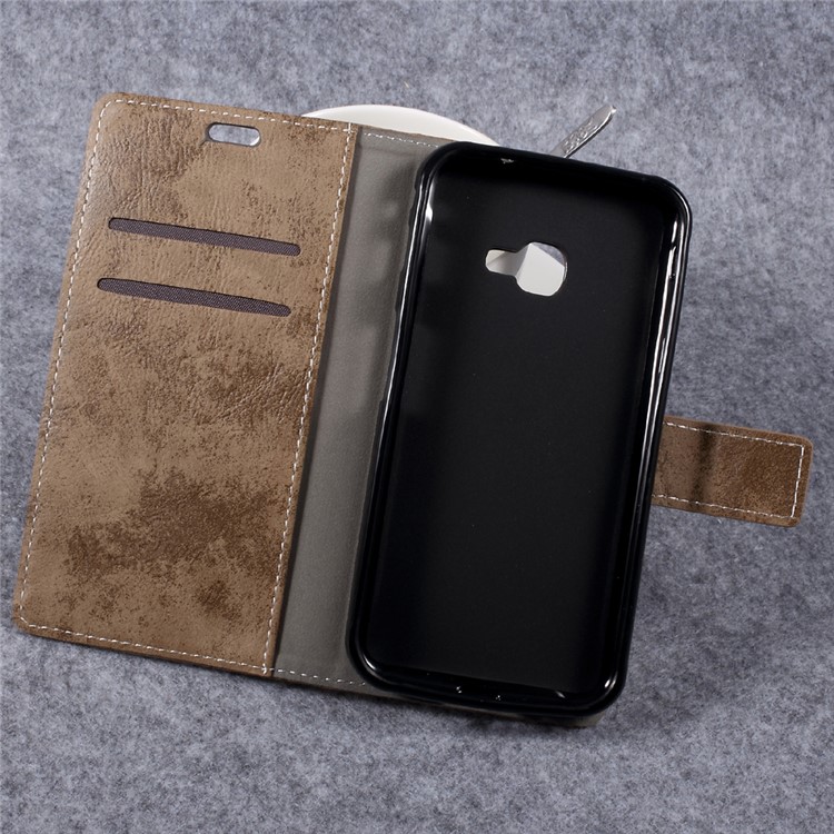 Vintage Wallet Stand Leather Phone Case for Samsung Galaxy Xcover 4 - Khaki-6