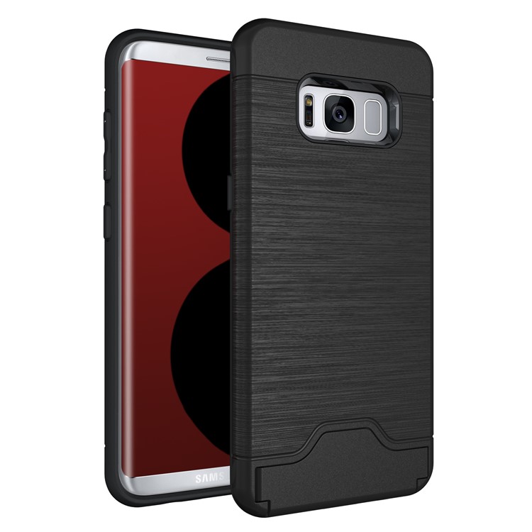 Brushed Plastic + TPU Kickstand Card Holder Phone Case for Samsung Galaxy S8 G950 - Black-1