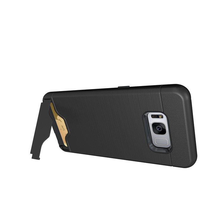 Brushed Plastic + TPU Kickstand Card Holder Phone Case for Samsung Galaxy S8 G950 - Black-10