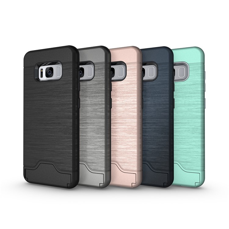 Brushed Plastic + TPU Kickstand Card Holder Phone Case for Samsung Galaxy S8 G950 - Black-11