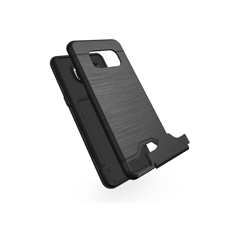 Brushed Plastic + TPU Kickstand Card Holder Phone Case for Samsung Galaxy S8 G950 - Black-3