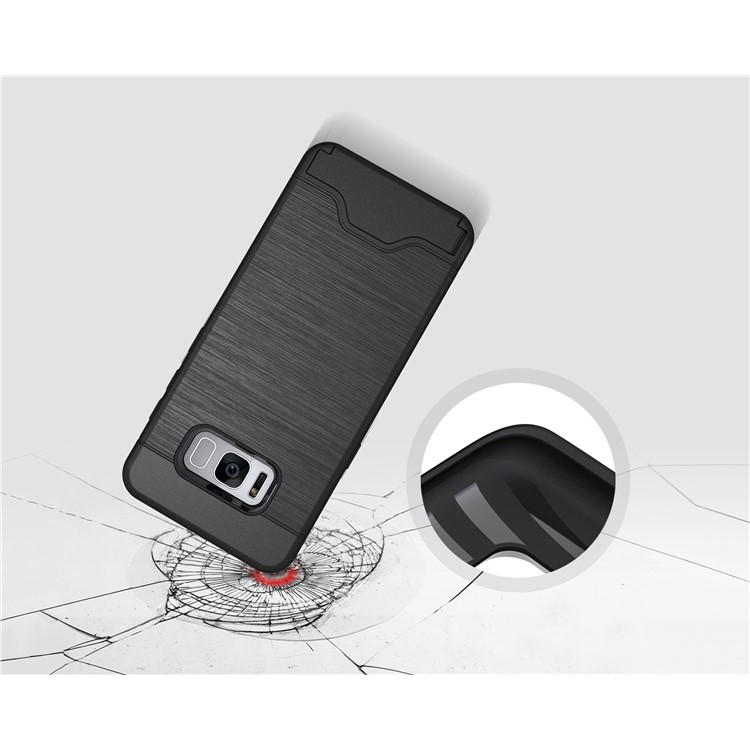 Brushed Plastic + TPU Kickstand Card Holder Phone Case for Samsung Galaxy S8 G950 - Black-4