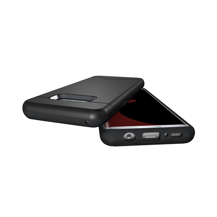 Brushed Plastic + TPU Kickstand Card Holder Phone Case for Samsung Galaxy S8 G950 - Black-5