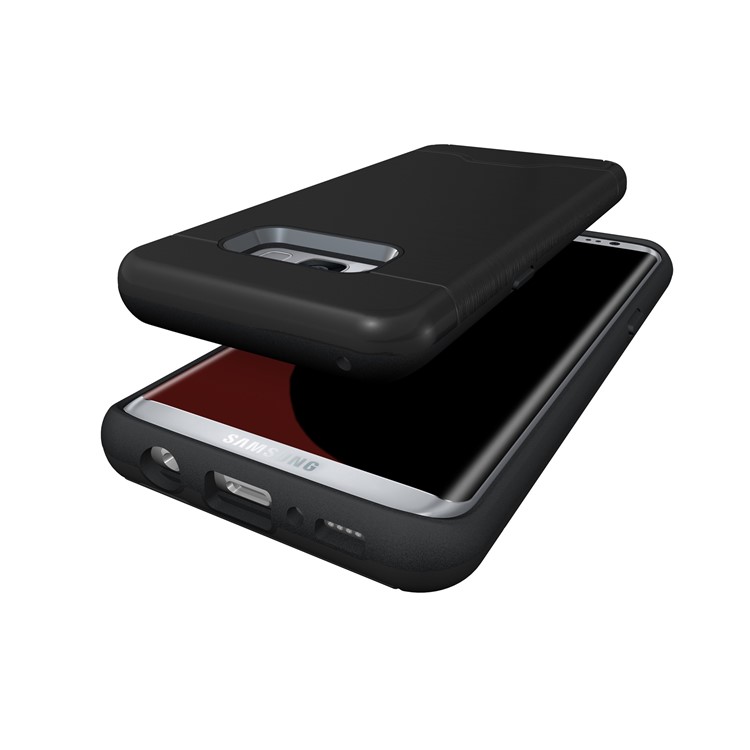 Brushed Plastic + TPU Kickstand Card Holder Phone Case for Samsung Galaxy S8 G950 - Black-6