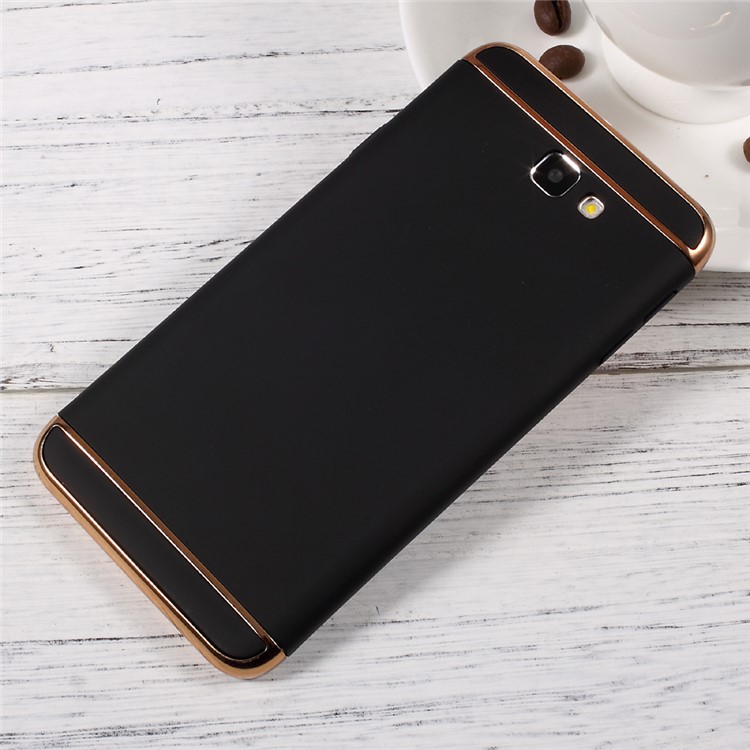 3-in-1 Rubberized Plastic Phone Case with Electroplated Frames for Samsung Galaxy J7 Prime/On7 2016 - Black-1
