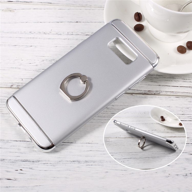 3-in-1 Electroplating PC Cell Phone Case with Ring Kickstand for Samsung Galaxy S8 SM-G950 - Silver-1