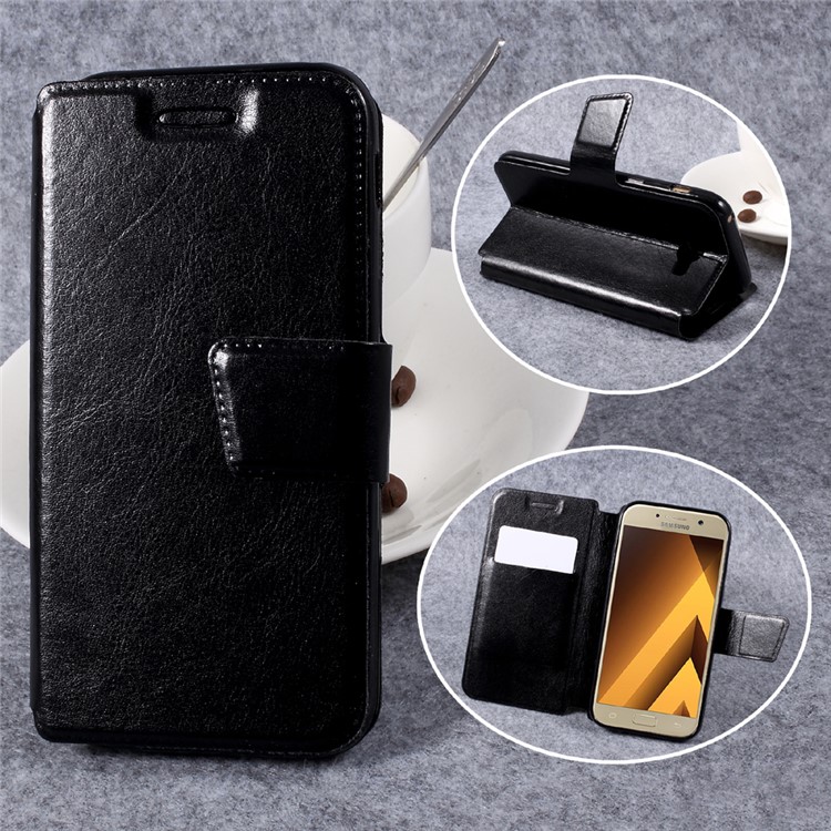 Crazy Horse PU Leather Card Holder Stand Case for Samsung Galaxy A5 (2017) SM-A520F - Black-1