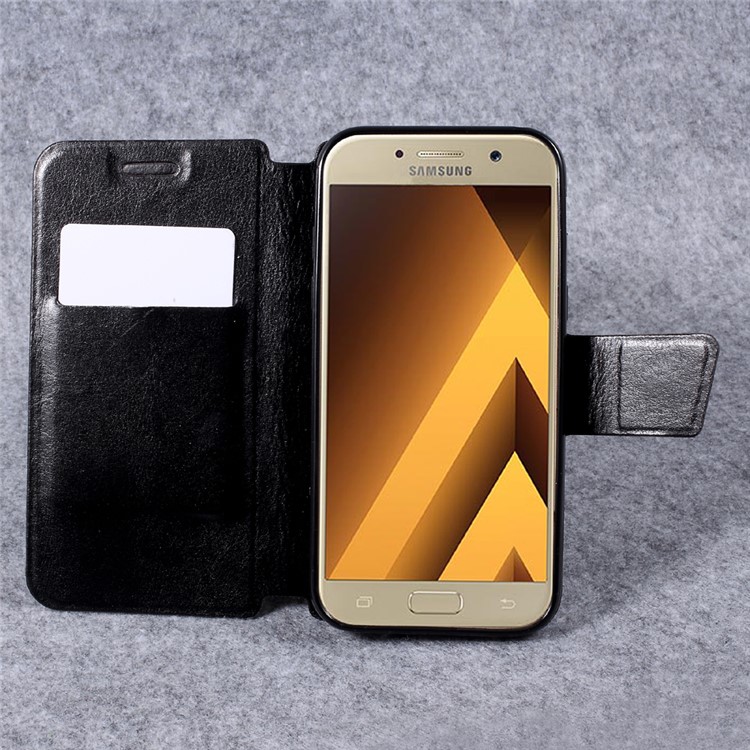 Crazy Horse PU Leather Card Holder Stand Case for Samsung Galaxy A5 (2017) SM-A520F - Black-6