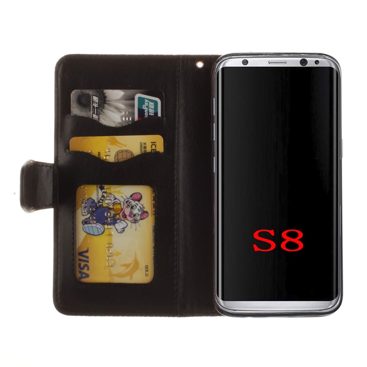 Henna Flower Imprinted Wallet Stand Leather Case for Samsung Galaxy S8 G950 - Black-8