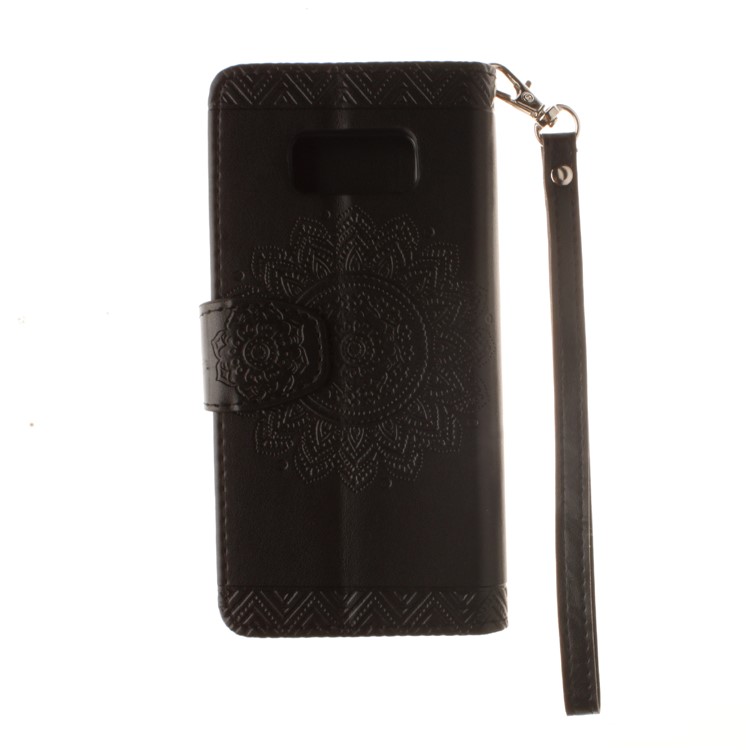 Henna Flower Imprinted Wallet Stand Leather Case for Samsung Galaxy S8 Plus G955 - Black-3