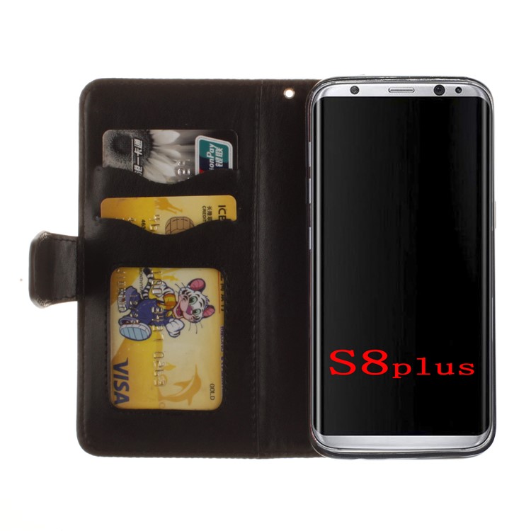 Henna Flower Imprinted Wallet Stand Leather Case for Samsung Galaxy S8 Plus G955 - Black-8