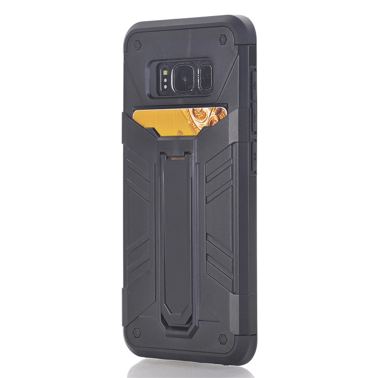 Heavy Duty Rugged Hybrid Card Holder Phone Case with Kickstand (PC + TPU) for Samsung Galaxy S8 G950 - Black-2
