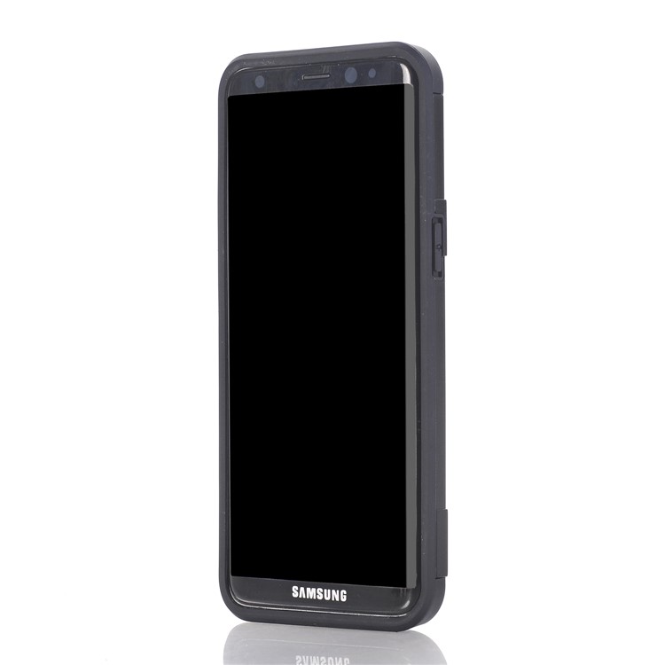 Heavy Duty Rugged Hybrid Card Holder Phone Case with Kickstand (PC + TPU) for Samsung Galaxy S8 G950 - Black-3