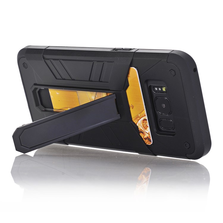 Heavy Duty Rugged Hybrid Card Holder Phone Case with Kickstand (PC + TPU) for Samsung Galaxy S8 G950 - Black-5