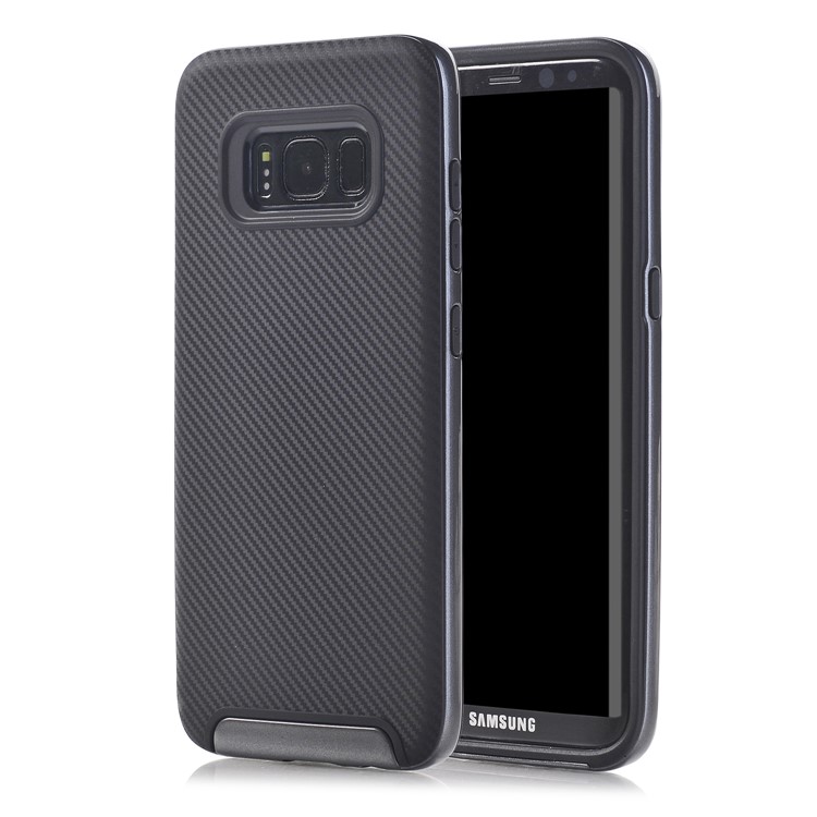 

For Samsung Galaxy S8 SM-G950 Carbon Fibre Texture TPU Jelly Case + Removable PC Rim - Dark Blue
