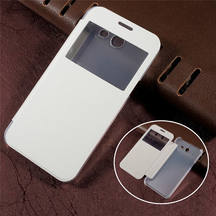 View Window PU Leather Cell Phone Case for Samsung Galaxy J3 Emerge/J3 Prime/J3 (2017) - White-1