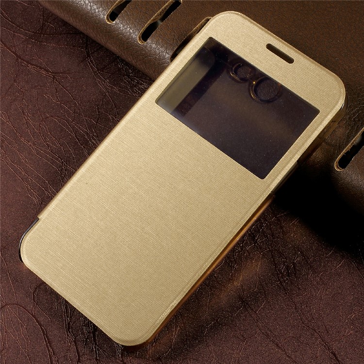 

For Samsung Galaxy J3 Emerge View Window Mobile Case (PU Leather + Plastics) - Gold