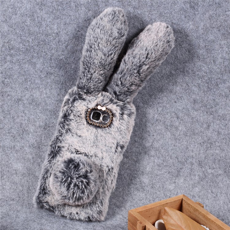Bunny Design Rhinestone Furry TPU Mobile Case for Samsung Galaxy A7 (2017) - Dark Grey-4